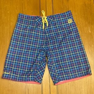 Element Blue, Pink and Yellow Checkered Boardshorts